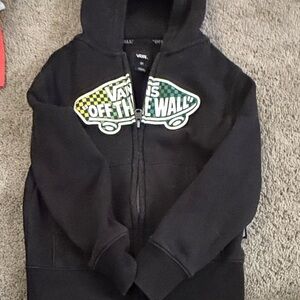 Vans Black Zip-Up Hoodie with Checkerboard 'Off The Wall' Logo